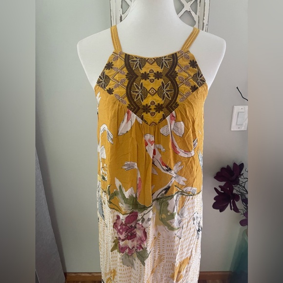 Anthropologie One September Paradiso Gold Koi Embroidered Maxi Dress Size XS - Picture 3 of 15